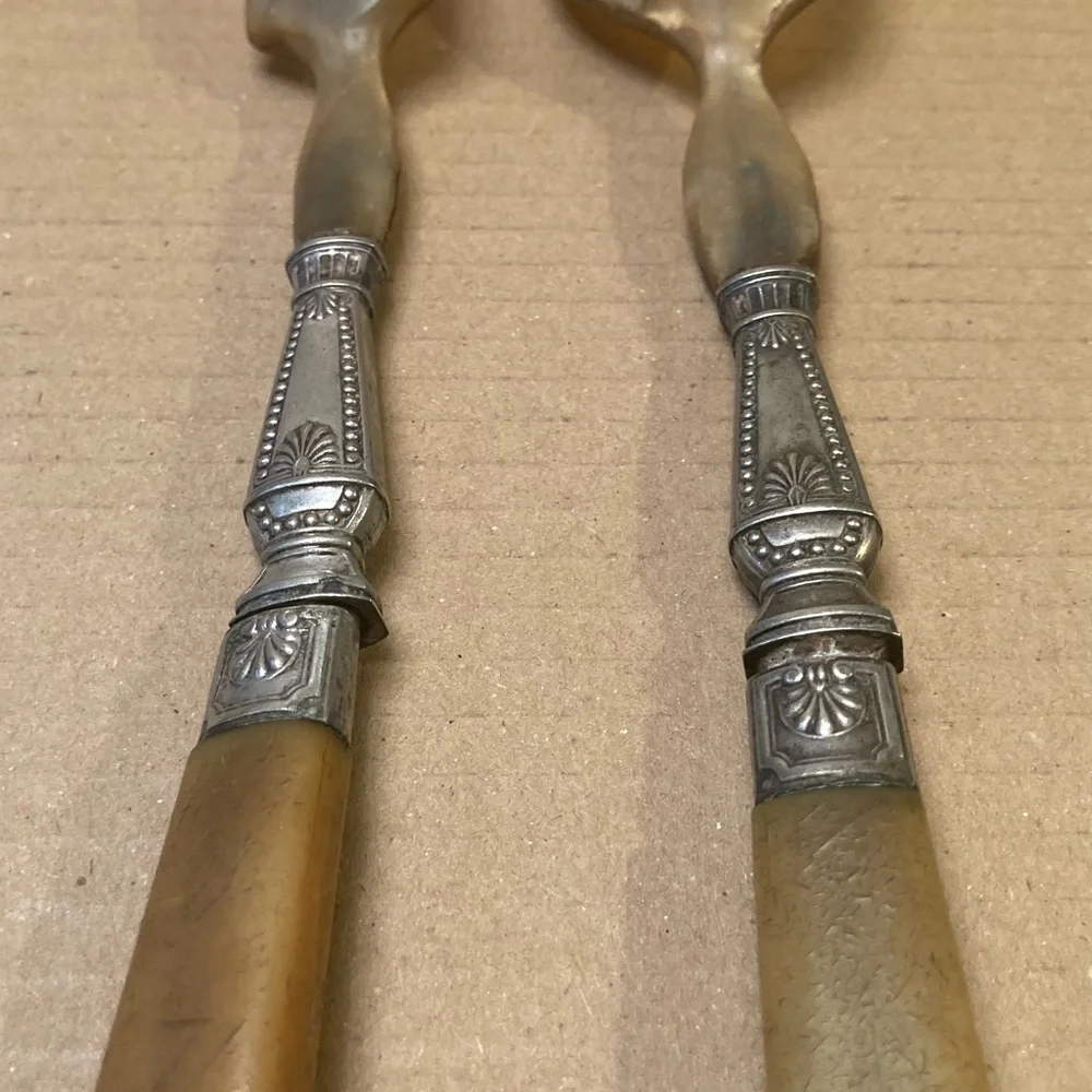 Antique Silver plate center, Bakelite handles serving fork spoon